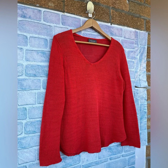 Wooden ships cotton blend reddish orange v neck sweater S/M - Picture 2 of 7
